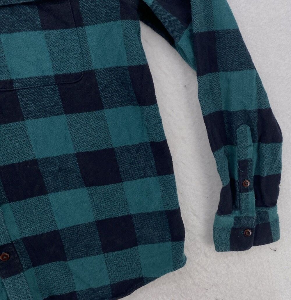 Lucky Brand Saturday Stretch Flannel Shirt Men's XL Green Buffalo Plaid Cotton - Picture 7 of 8